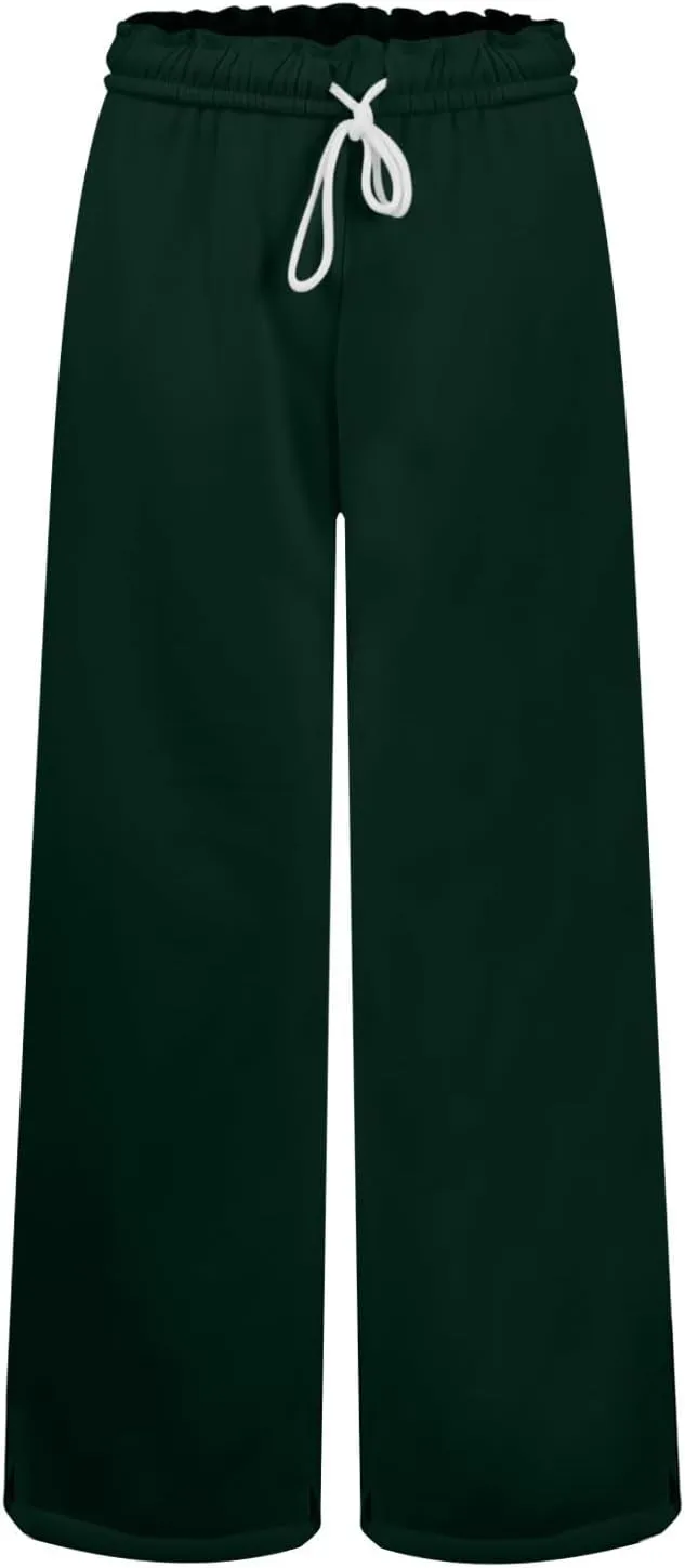 Baggy Sweat Pants for Women Elastic Wide Leg Pant Drawstring Elastic Waist Trouser Solid Plus Size Pant with Pockets