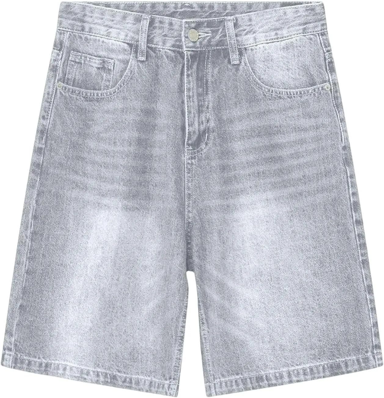 Bermuda Jean Shorts for Women A Line High Waisted Trendy Wide Leg Denim Shorts Knee Length Loose Fit Mid Thigh Pants