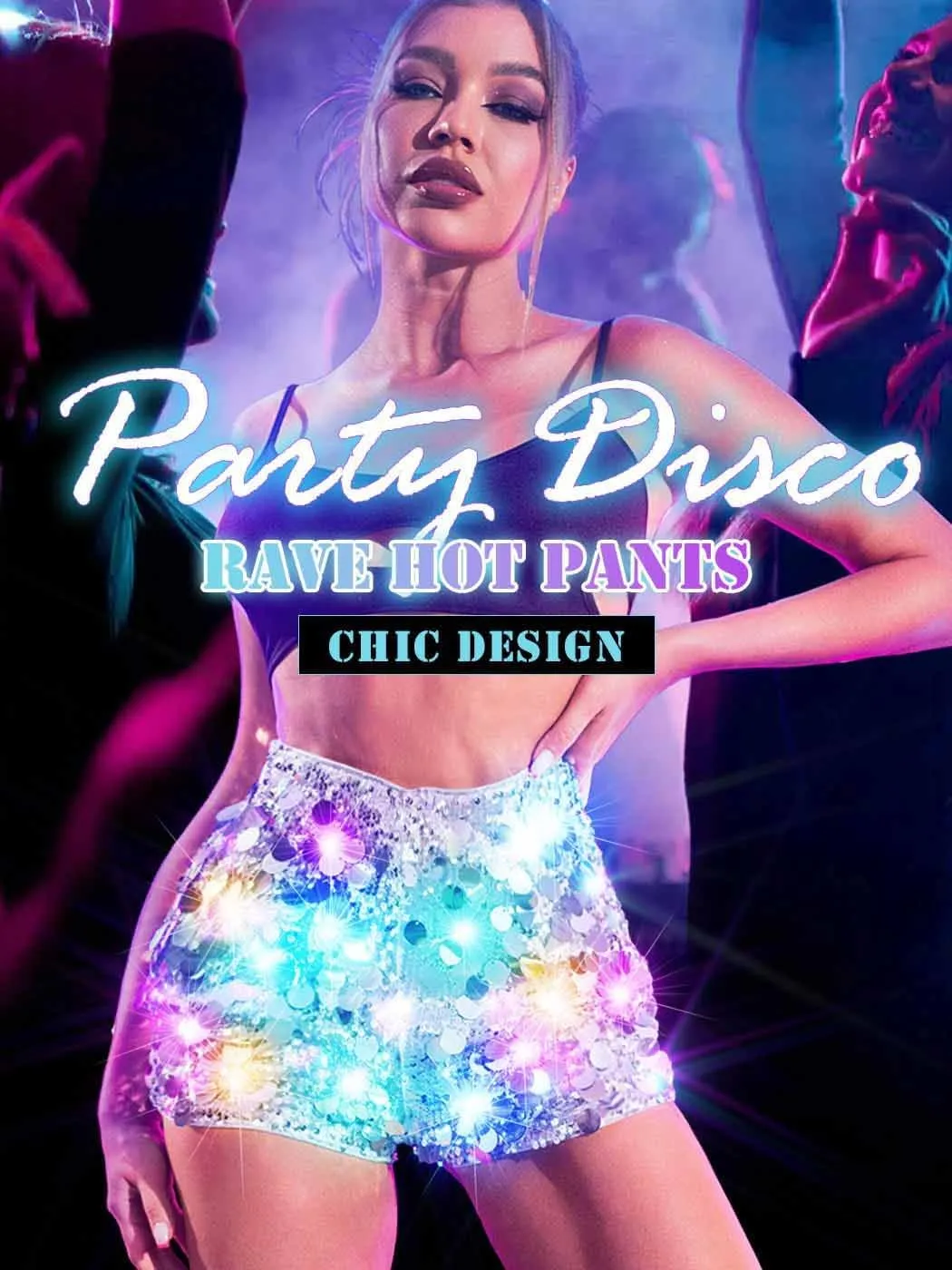 BODIY Women Dot Sequin Shorts Led Light up High Waisted Sparkly Rave Hot Pants Glitter Booty Bottoms Shorts for Disco Concert