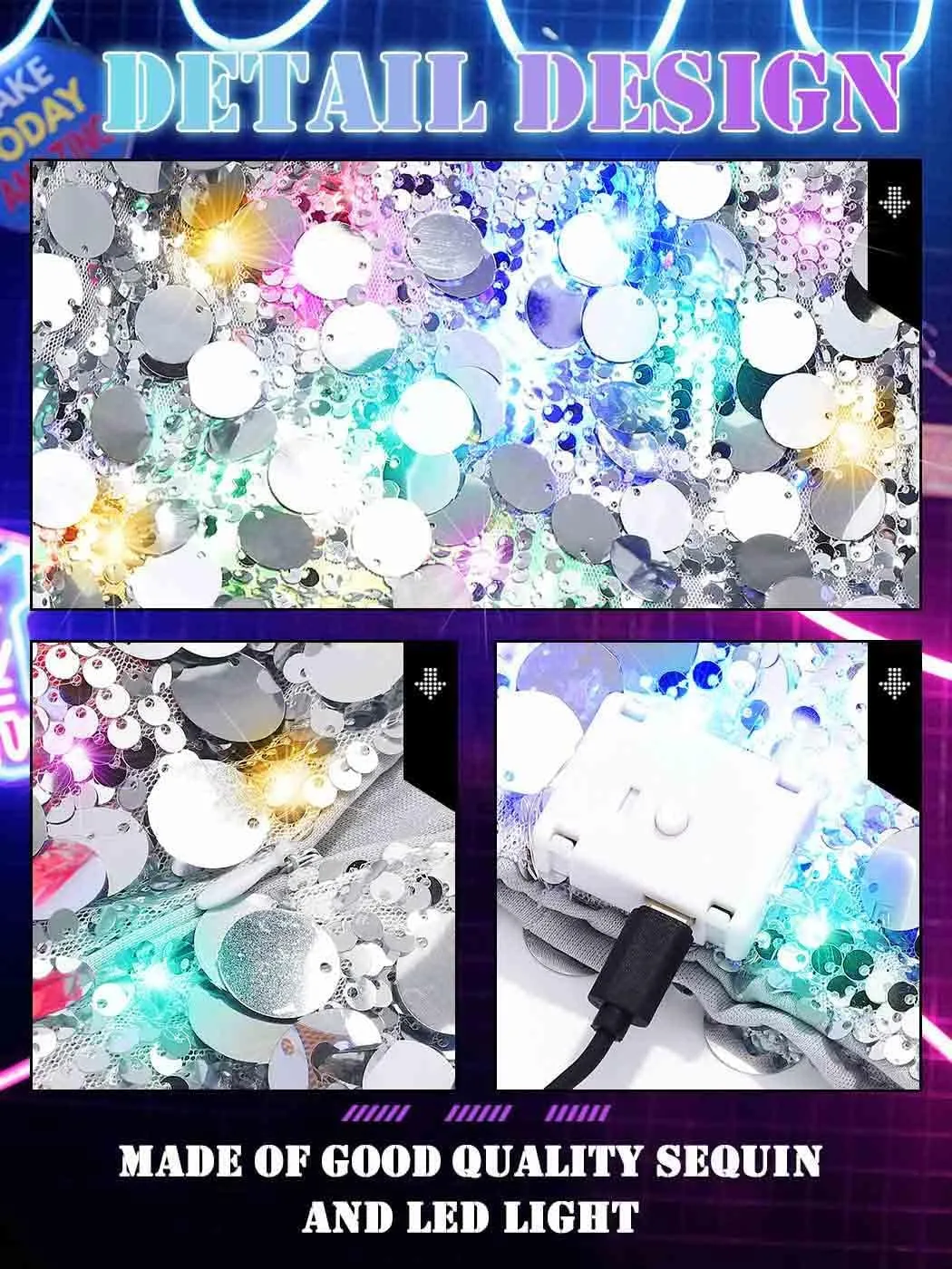 BODIY Women Dot Sequin Shorts Led Light up High Waisted Sparkly Rave Hot Pants Glitter Booty Bottoms Shorts for Disco Concert