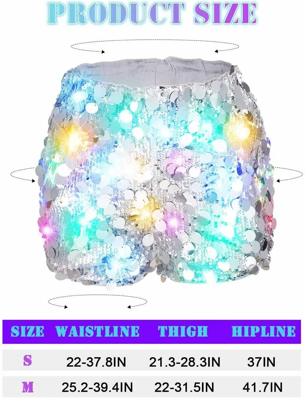 BODIY Women Dot Sequin Shorts Led Light up High Waisted Sparkly Rave Hot Pants Glitter Booty Bottoms Shorts for Disco Concert