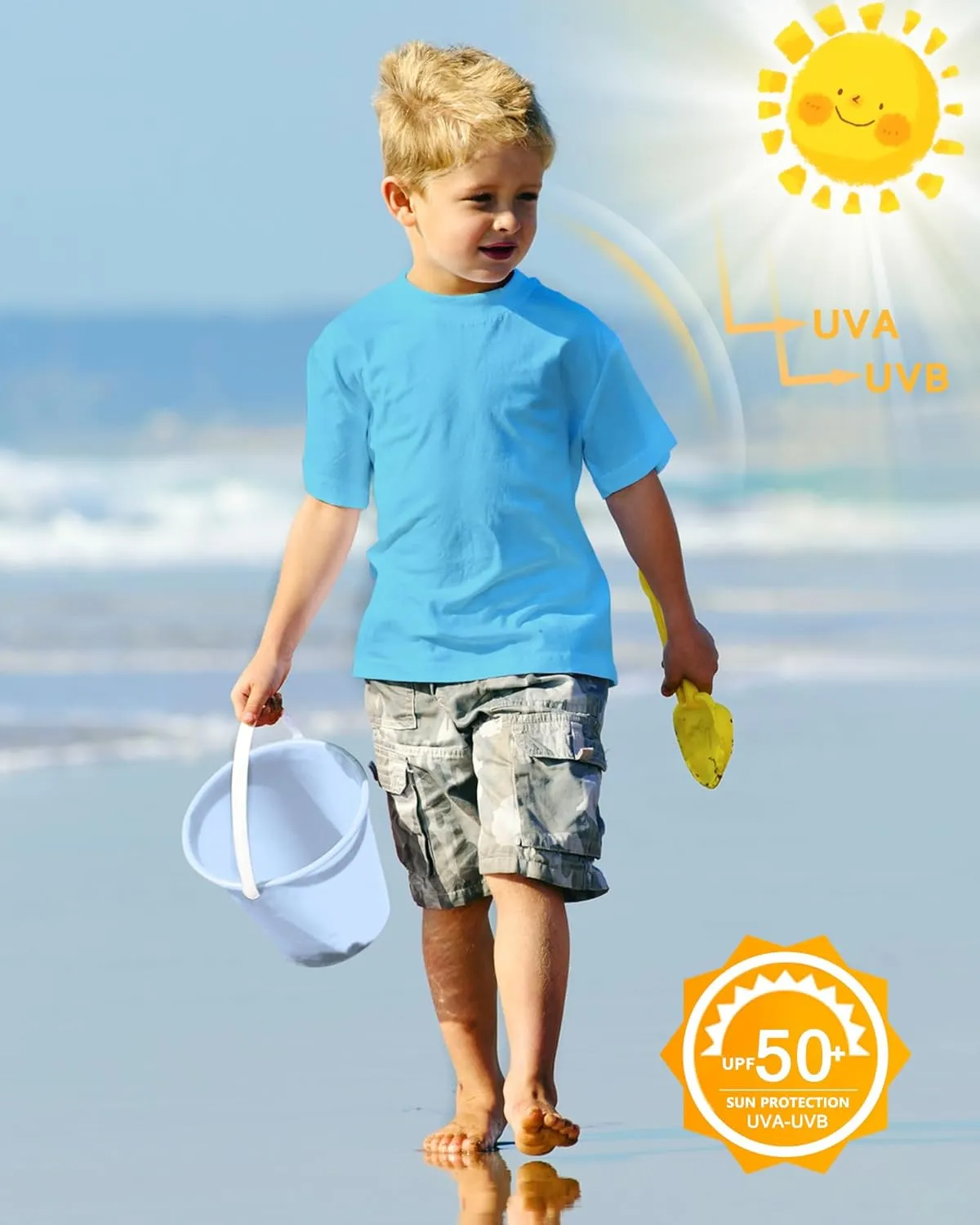 Boys Rash Guard Short Sleeve UPF 50  Sun Protection Swim Shirt Kids Quick Dry SPF Water Shirt