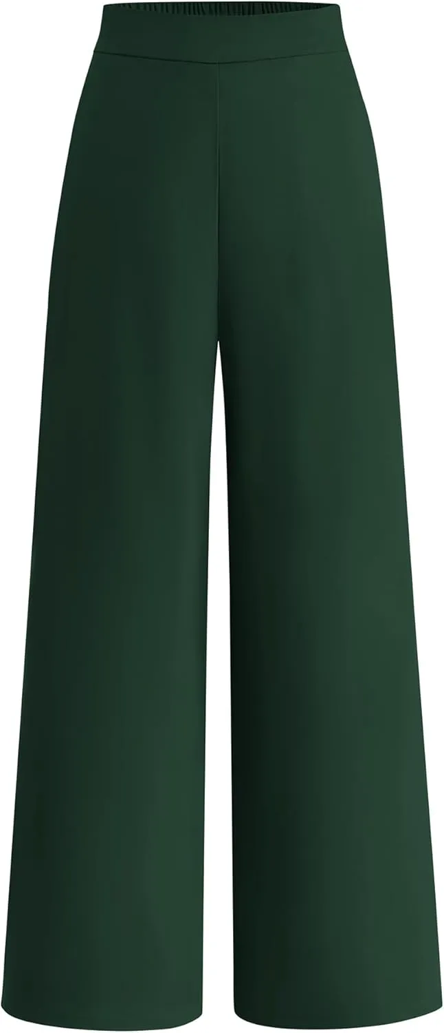 BTFBM Womens Wide Leg Pants Dressy Casual Elastic High Waisted Palazzo Business Lounge Trousers with Pockets