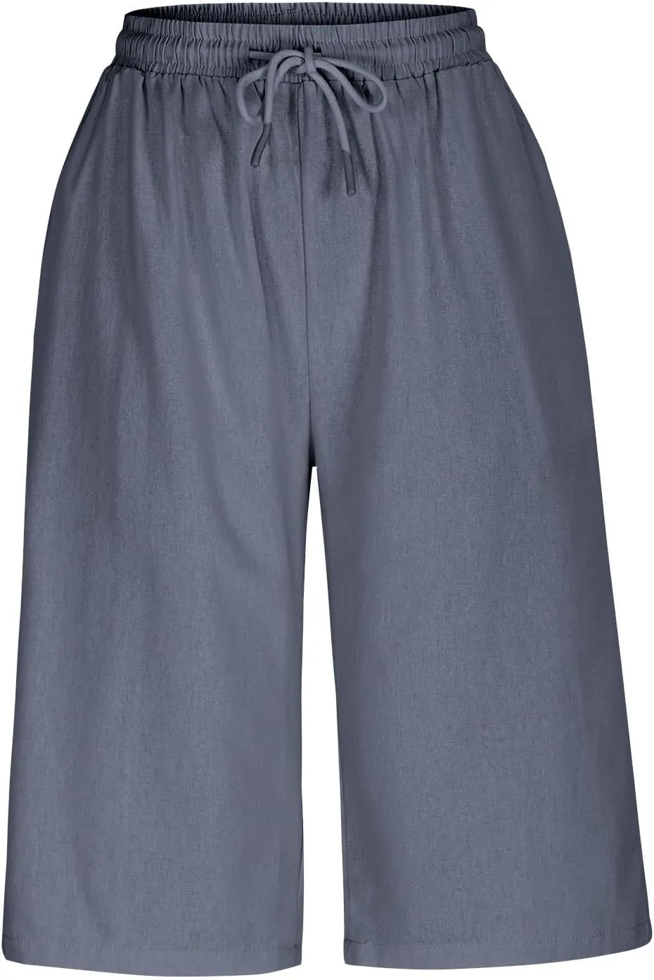 Capri Pants for Women Casual Summer Cotton Linen Capris Elastic High Waist Pants Wide Leg Cropped Trousers