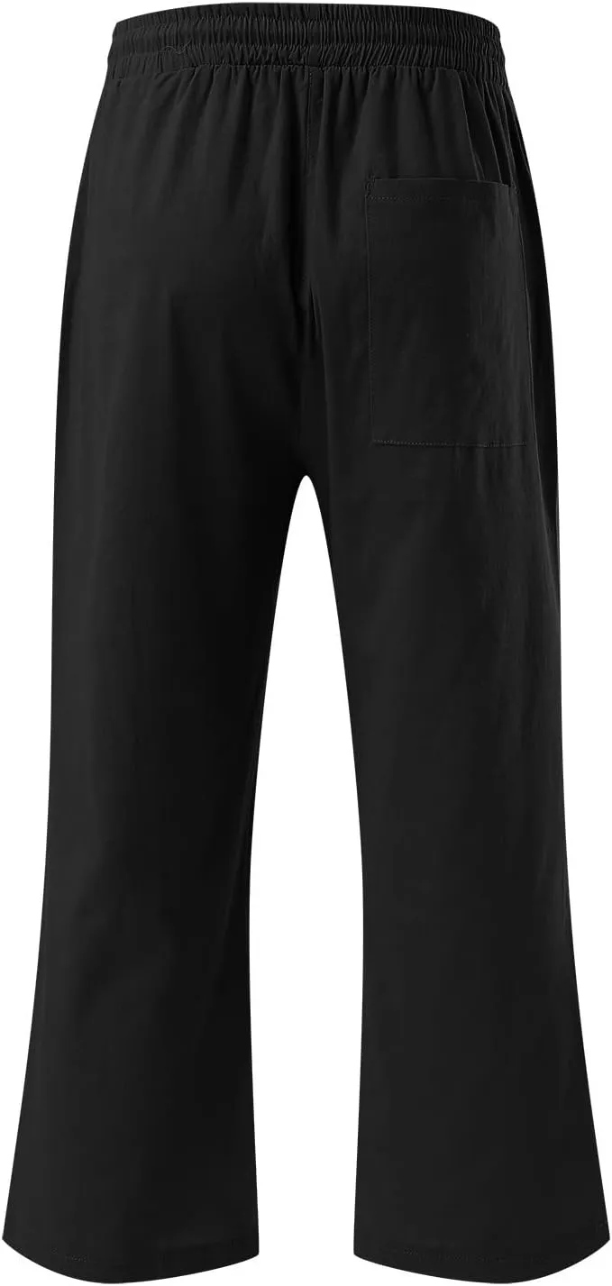 Capri Pants for Women Summer Casual Lounge Pants Cropped Cotton Linen Comfy Drawstring Baggy Trousers with Pockets