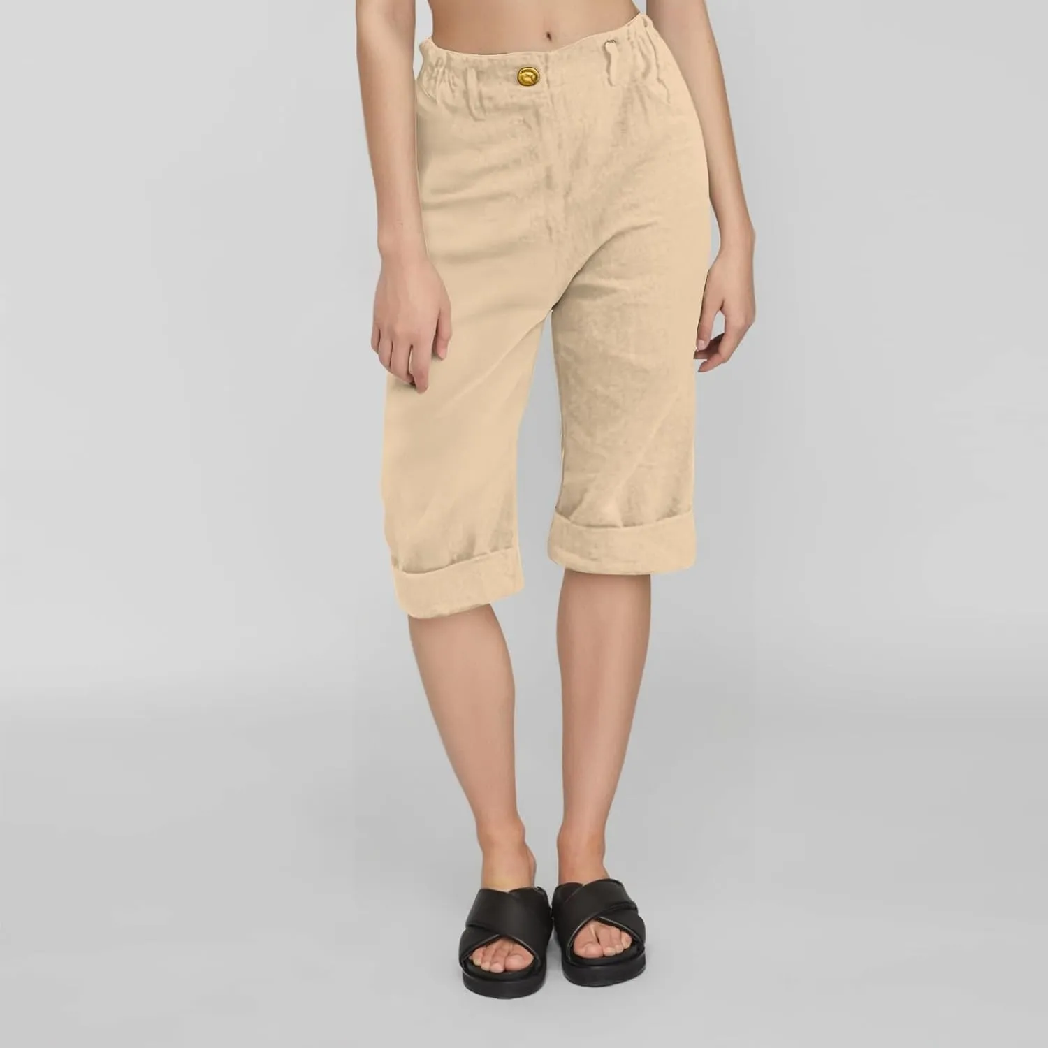 Capri Pants for Women Summer Casual Lounge Straight Leg Pants Cropped Cotton Linen Comfy Baggy Trousers with