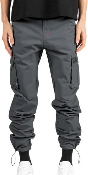 Cargo Pants for Men Hiking Stretch Casual Trendy Pants Elastic Waist Drawstring Outdoor Workout Trousers with Pockets