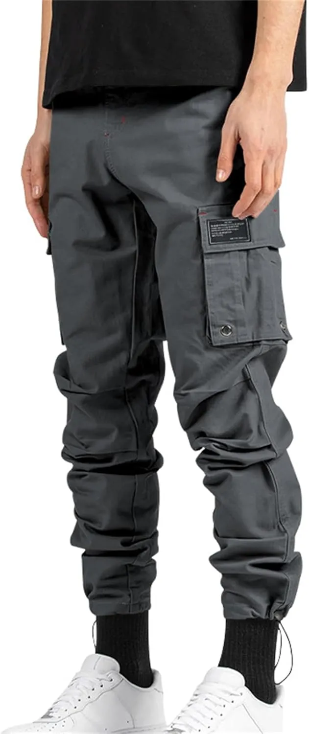 Cargo Pants for Men Hiking Stretch Casual Trendy Pants Elastic Waist Drawstring Outdoor Workout Trousers with Pockets