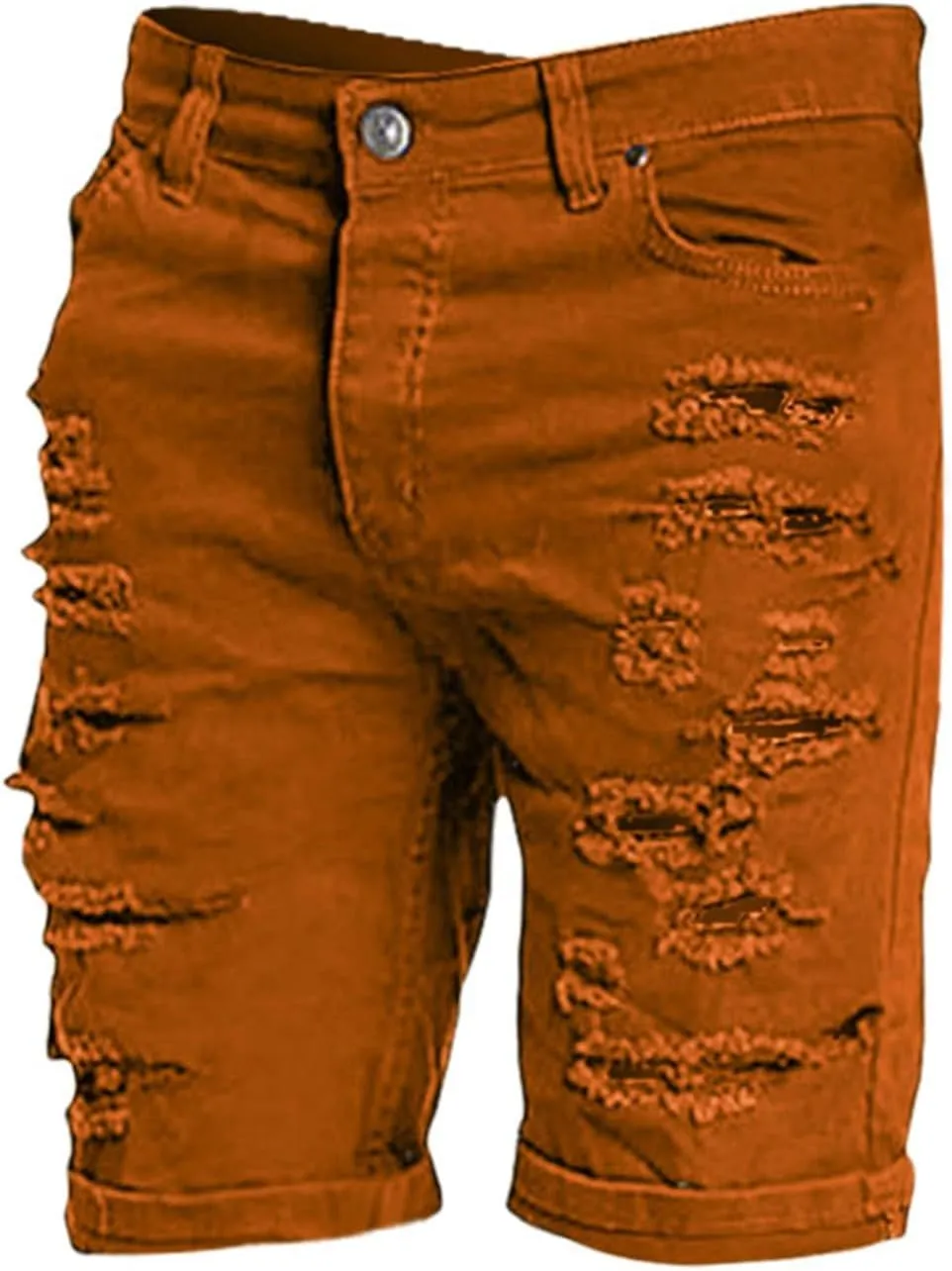 Casual Denim Shorts for Men Stretch Slim Fit Washed Distressed Hole Ripped Roll Up Hem Moto Biker Jean Shorts with Pockets