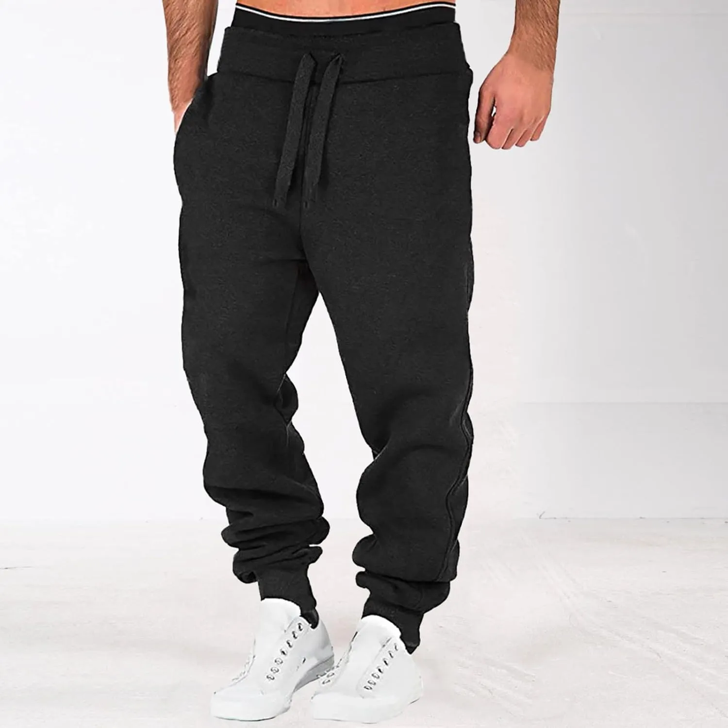 Casual Sweatpants for Men Mens Casual Hip Hop Pants Solid Color Track Cuff Workout Pants with Lightweight Sweatpants