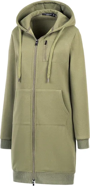 Chrisuno Women's Plus Size Casual Zip Up Hoodie Long Tunic Sweatshirts Fleece Jackets