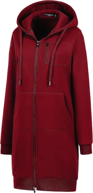 Chrisuno Women's Plus Size Casual Zip Up Hoodie Long Tunic Sweatshirts Fleece Jackets