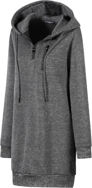 Chrisuno Women's Plus Size Casual Zip Up Hoodie Long Tunic Sweatshirts Fleece Jackets