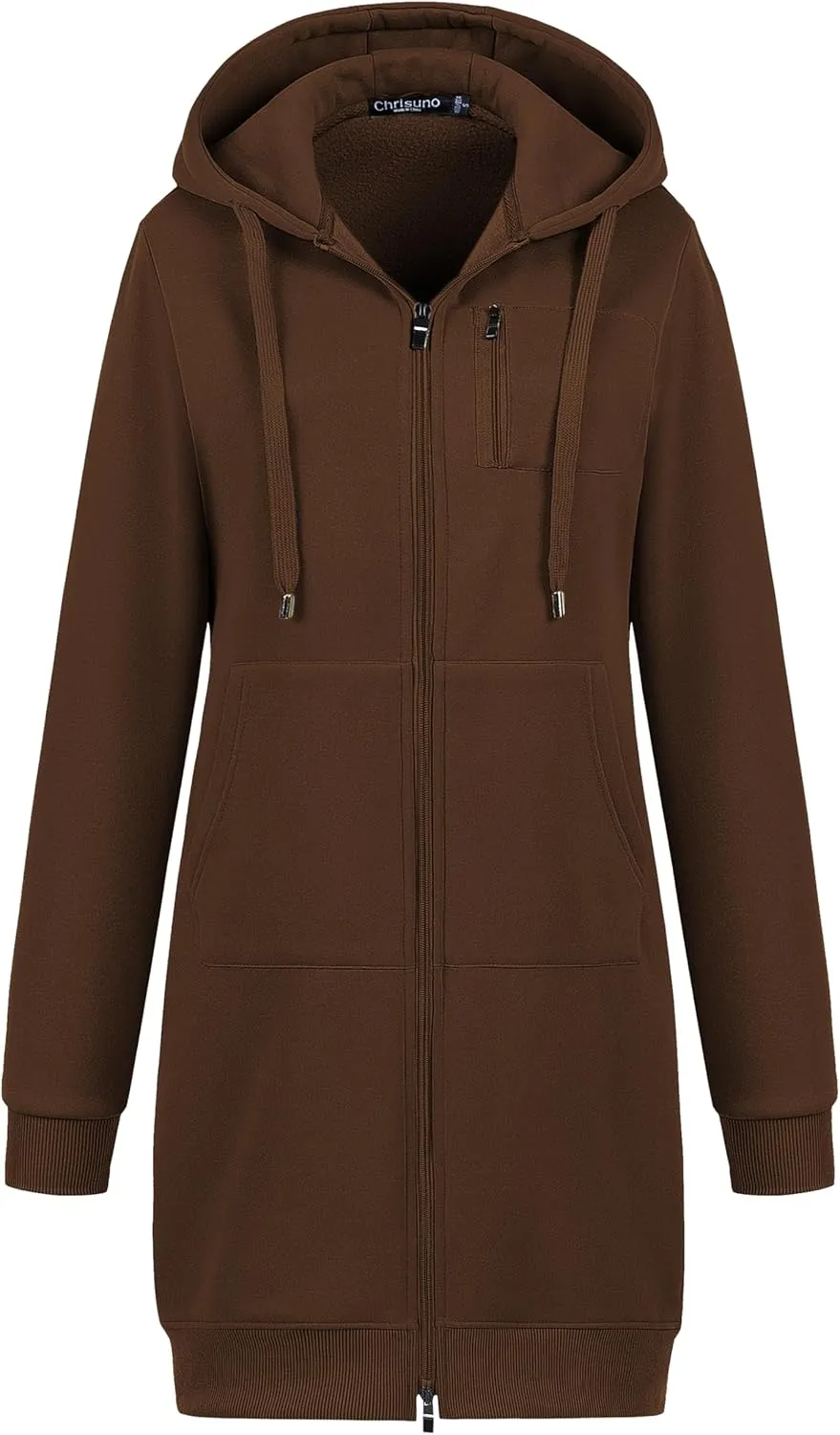 Chrisuno Women's Plus Size Casual Zip Up Hoodie Long Tunic Sweatshirts Fleece Jackets