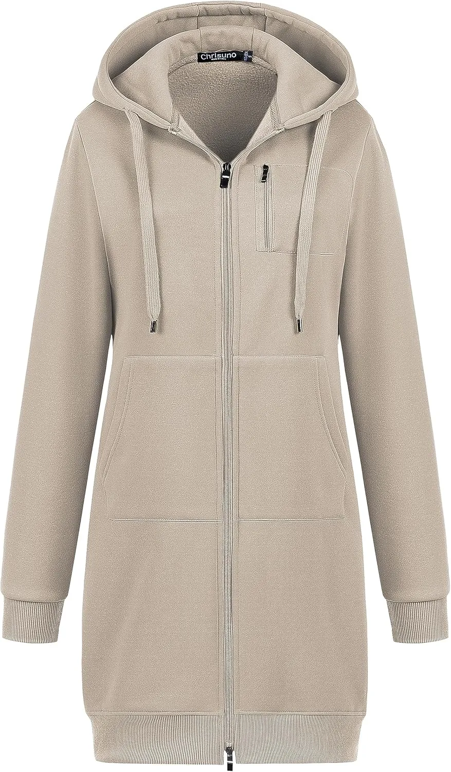 Chrisuno Women's Plus Size Casual Zip Up Hoodie Long Tunic Sweatshirts Fleece Jackets