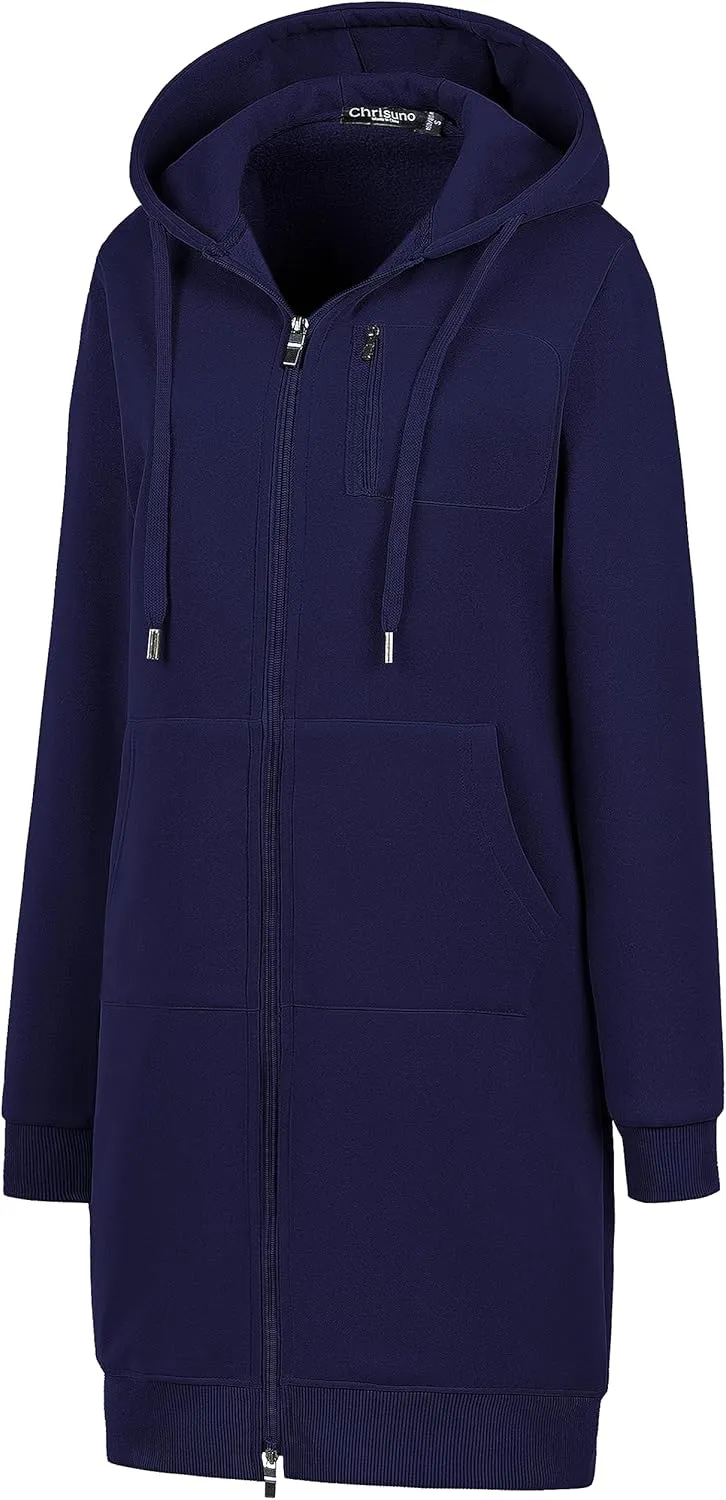 Chrisuno Women's Plus Size Casual Zip Up Hoodie Long Tunic Sweatshirts Fleece Jackets
