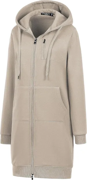 Chrisuno Women's Plus Size Casual Zip Up Hoodie Long Tunic Sweatshirts Fleece Jackets