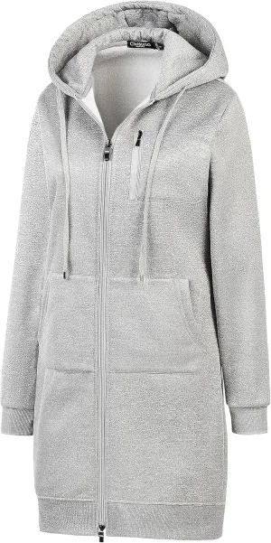 Chrisuno Women's Plus Size Casual Zip Up Hoodie Long Tunic Sweatshirts Fleece Jackets
