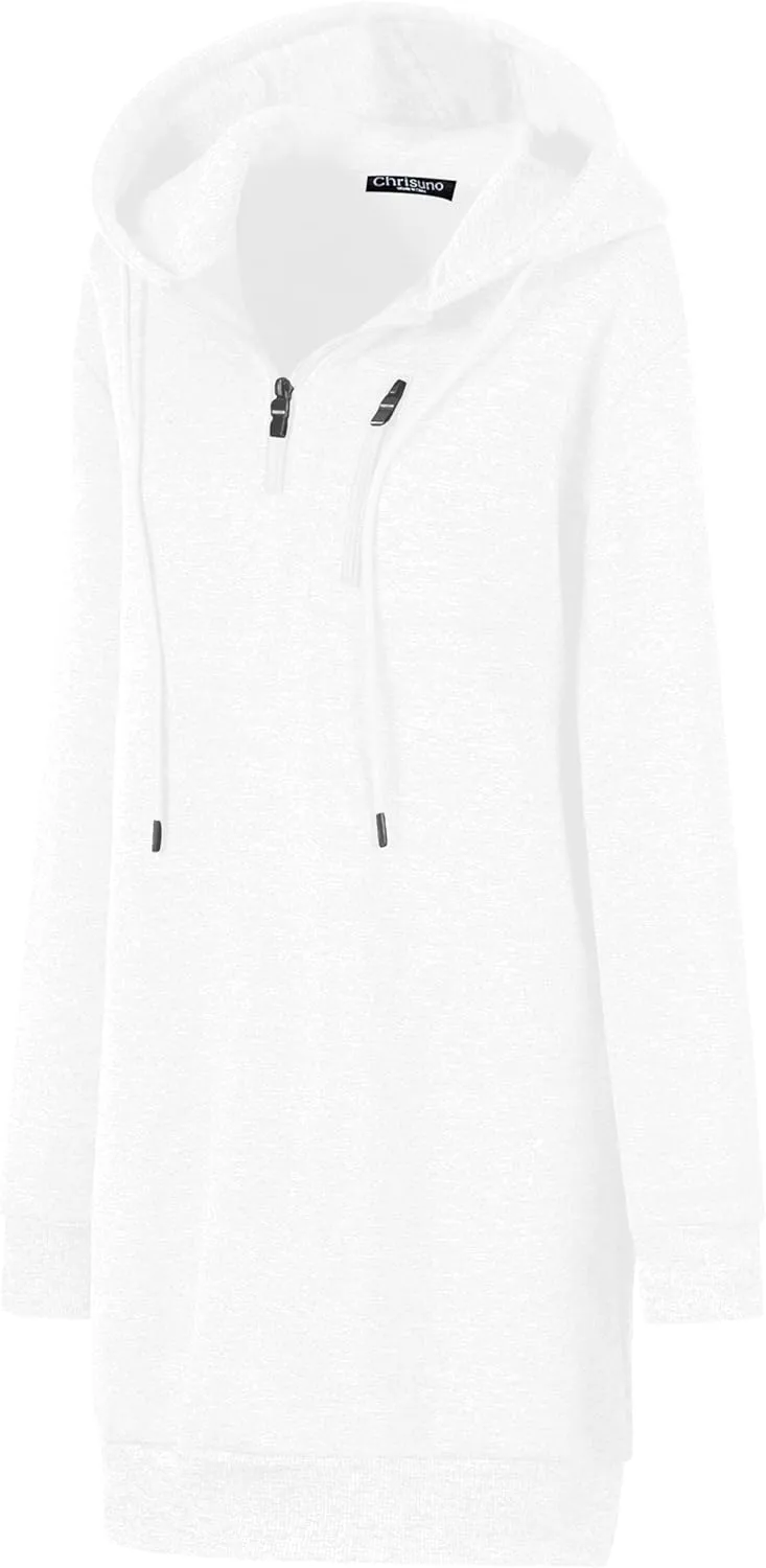 Chrisuno Women's Plus Size Casual Zip Up Hoodie Long Tunic Sweatshirts Fleece Jackets