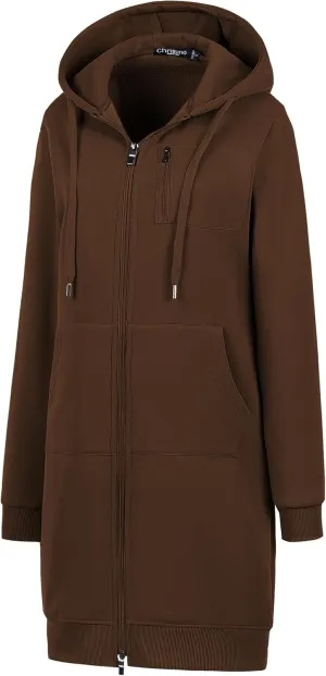 Chrisuno Women's Plus Size Casual Zip Up Hoodie Long Tunic Sweatshirts Fleece Jackets