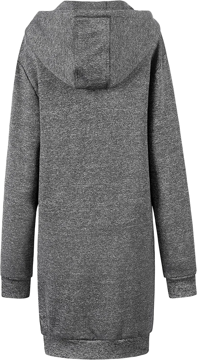 Chrisuno Women's Plus Size Casual Zip Up Hoodie Long Tunic Sweatshirts Fleece Jackets