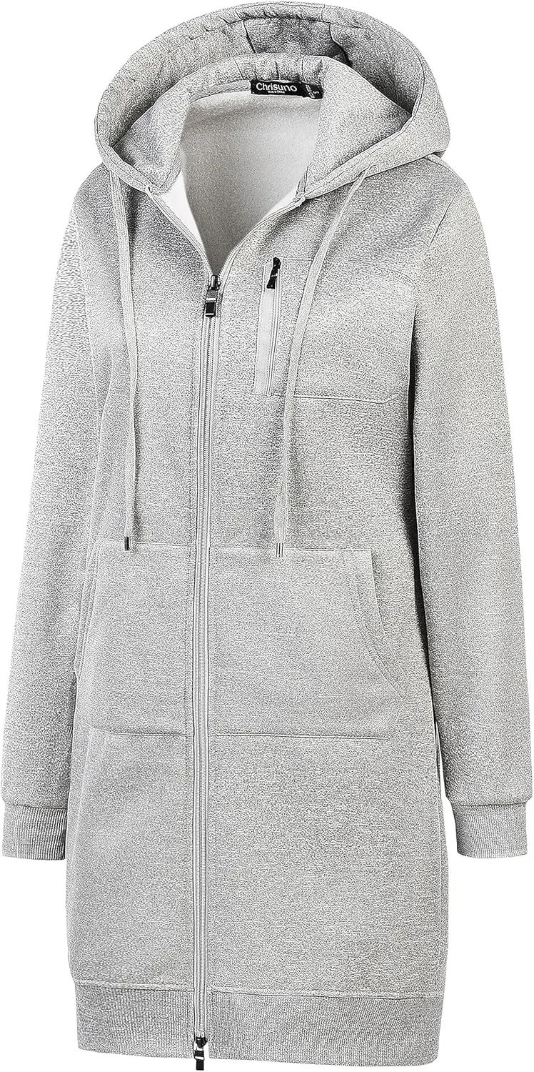Chrisuno Women's Plus Size Casual Zip Up Hoodie Long Tunic Sweatshirts Fleece Jackets