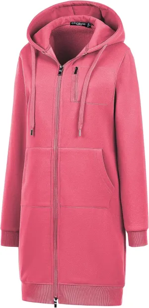 Chrisuno Women's Plus Size Casual Zip Up Hoodie Long Tunic Sweatshirts Fleece Jackets