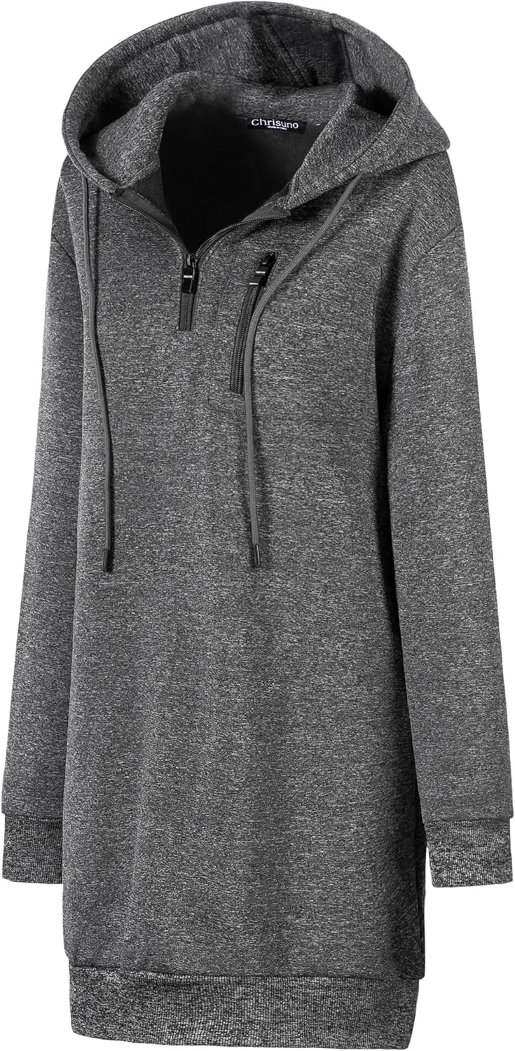 Chrisuno Women's Plus Size Casual Zip Up Hoodie Long Tunic Sweatshirts Fleece Jackets