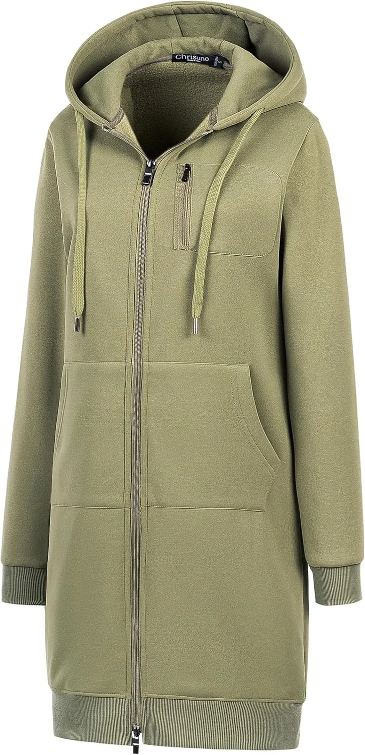 Chrisuno Women's Plus Size Casual Zip Up Hoodie Long Tunic Sweatshirts Fleece Jackets