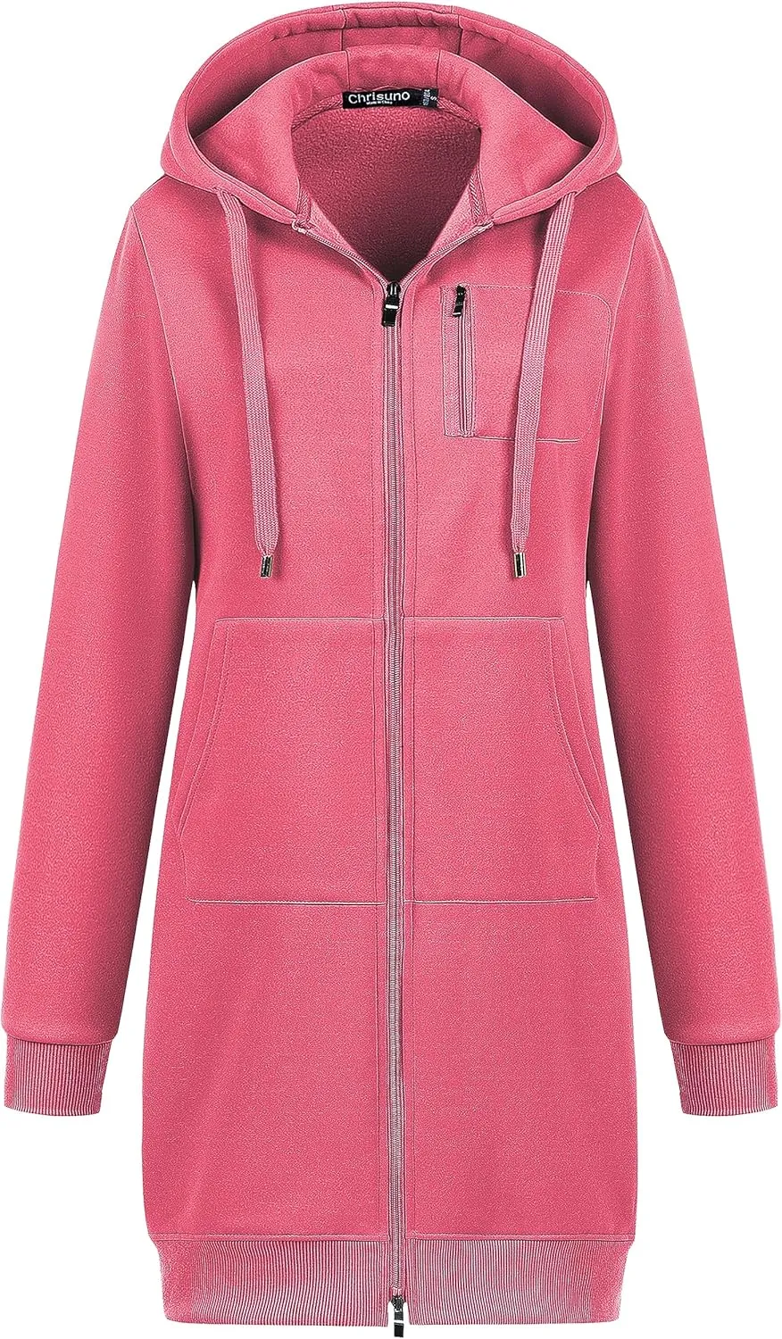 Chrisuno Women's Plus Size Casual Zip Up Hoodie Long Tunic Sweatshirts Fleece Jackets