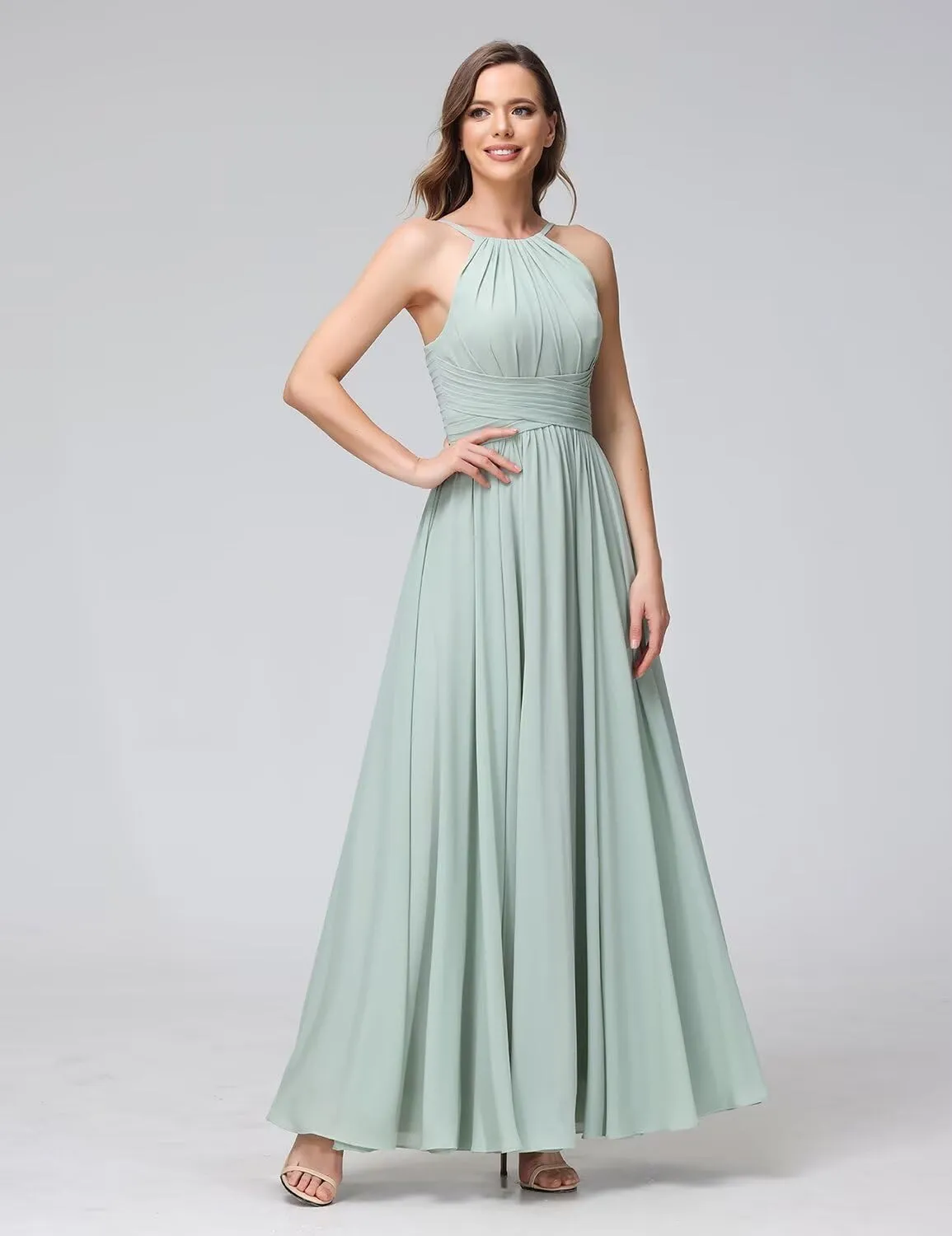 Clothfun Women's Halter Bridesmaid Dresses Long Chiffon Formal Dresses Evening Party Dress 2025