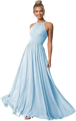 Clothfun Women's Halter Bridesmaid Dresses Long Chiffon Formal Dresses Evening Party Dress 2025