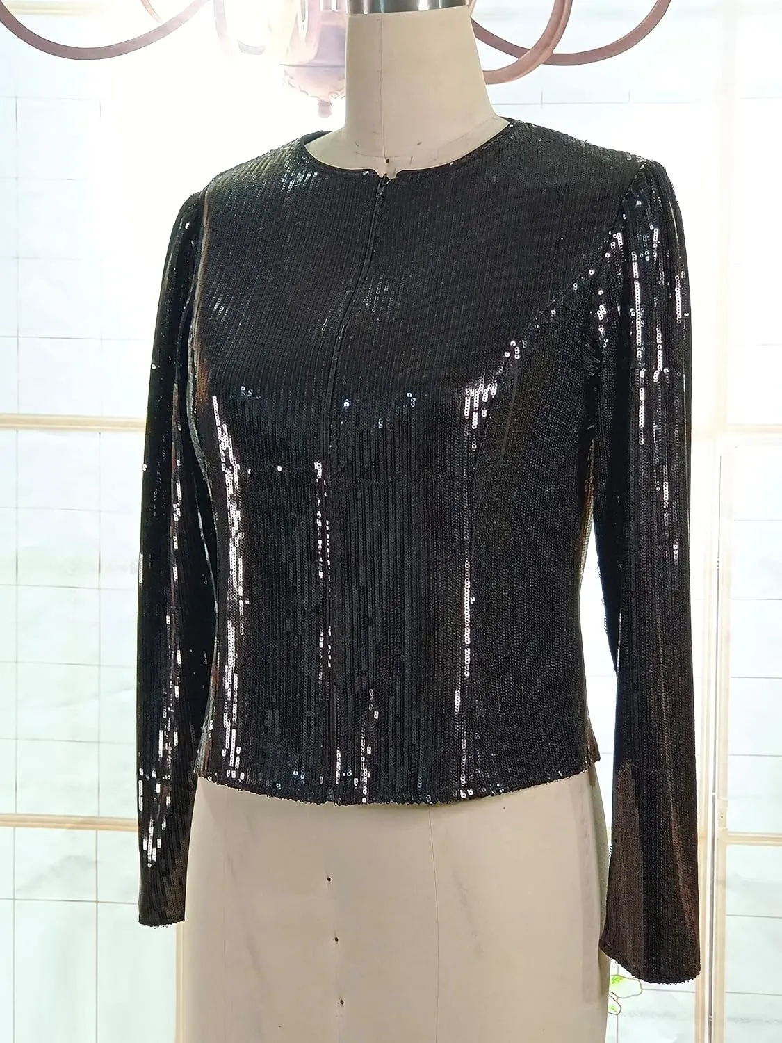 Cololura Women Casual Open Front Sequin Jackets Cardigan Glitter Long Sleeve Short Coats Crop Blazer