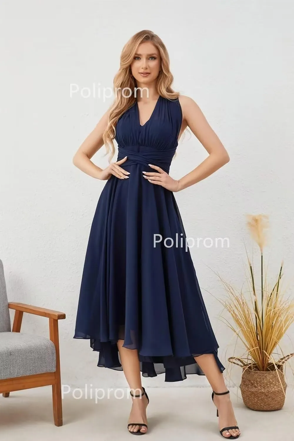 Convertible Bridesmaid Dresses for Wedding Chiffon Twist Wrap A-Line Formal Dress