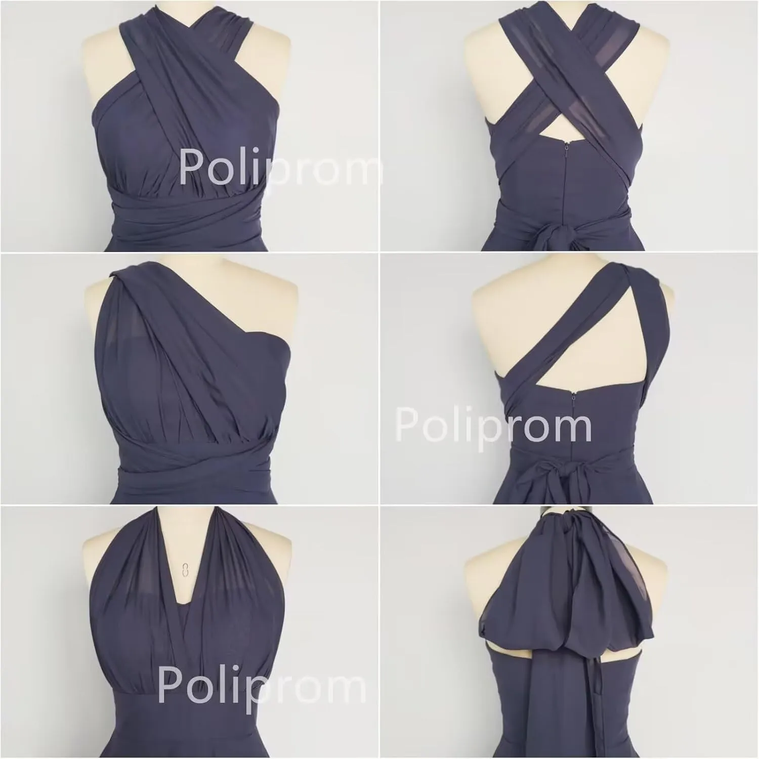 Convertible Bridesmaid Dresses for Wedding Chiffon Twist Wrap A-Line Formal Dress