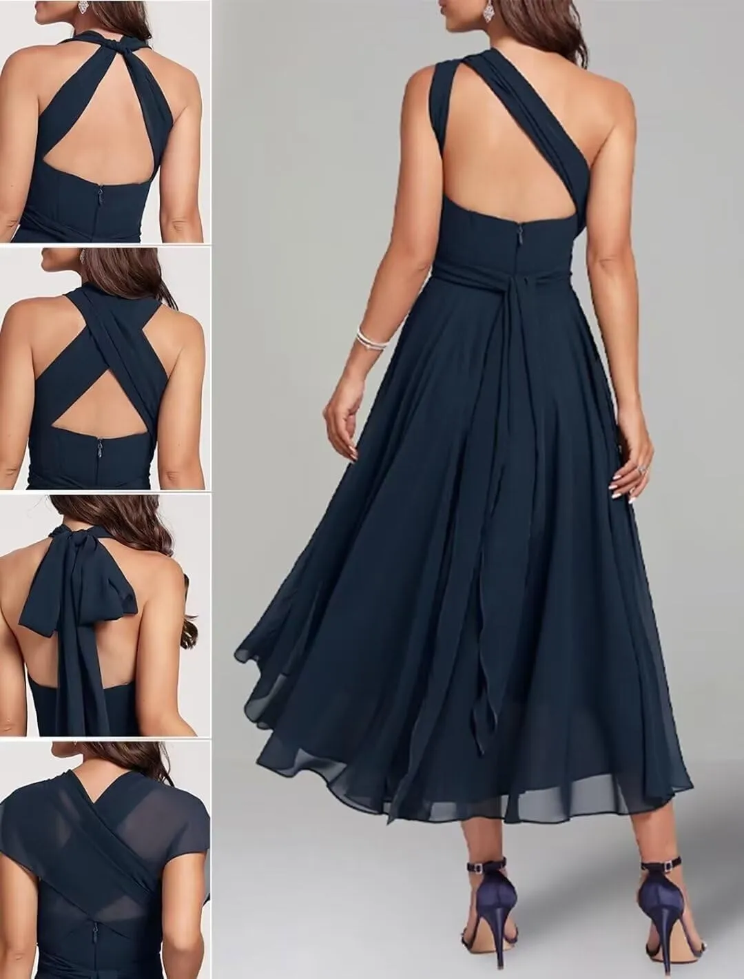 Convertible Bridesmaid Dresses for Wedding Chiffon Twist Wrap A-Line Formal Dress
