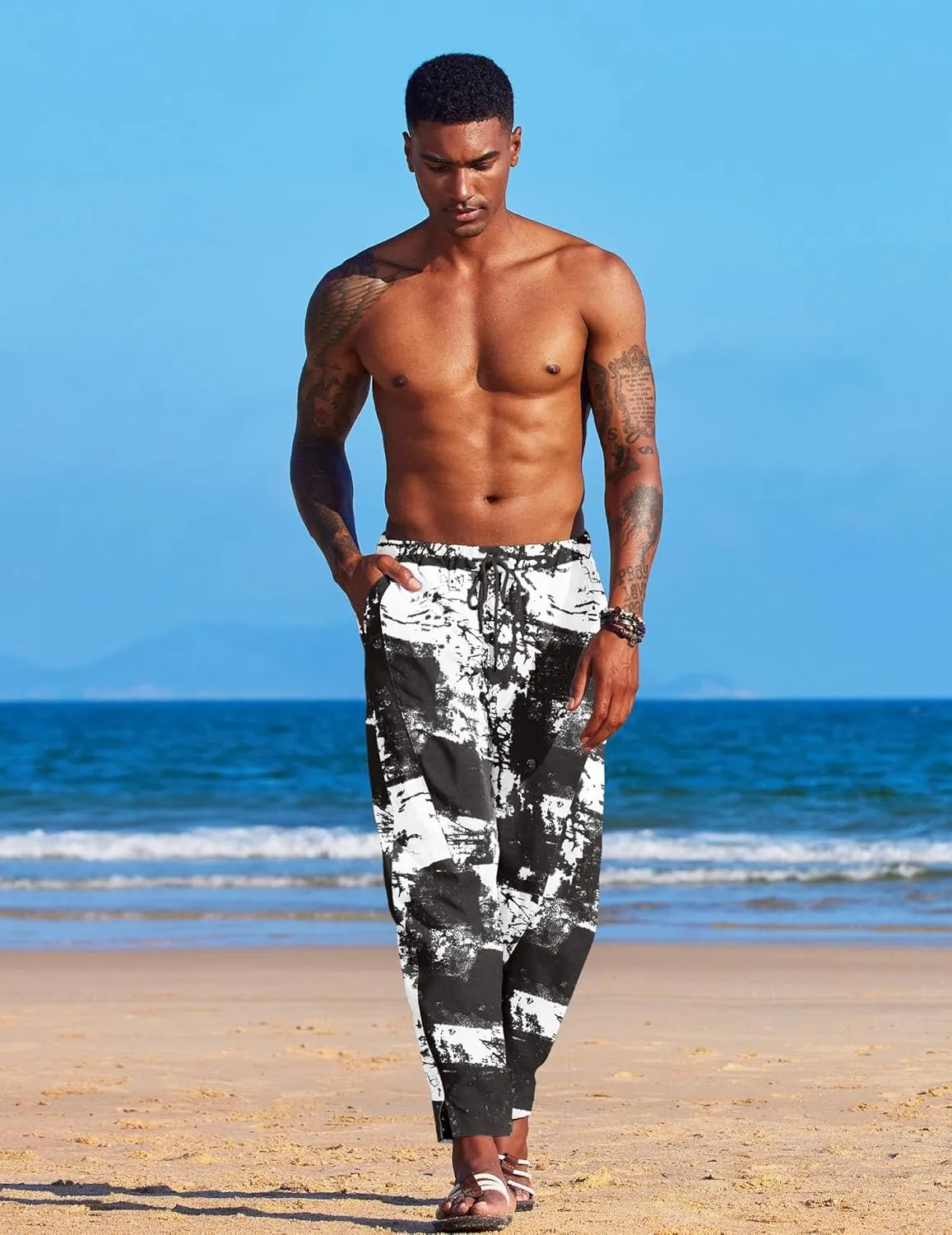 COOFANDY Men's Linen Harem Drawstring Pants Casual Elastic Waist Lightweight Trouser Hippie Summer Beach Yoga Pants