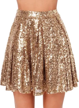 cooki Sequin Skirts for Women, Sexy Sparkly Mini Pleated Skirt Womens Glitter High Waist Short Skirt for Holiday Party