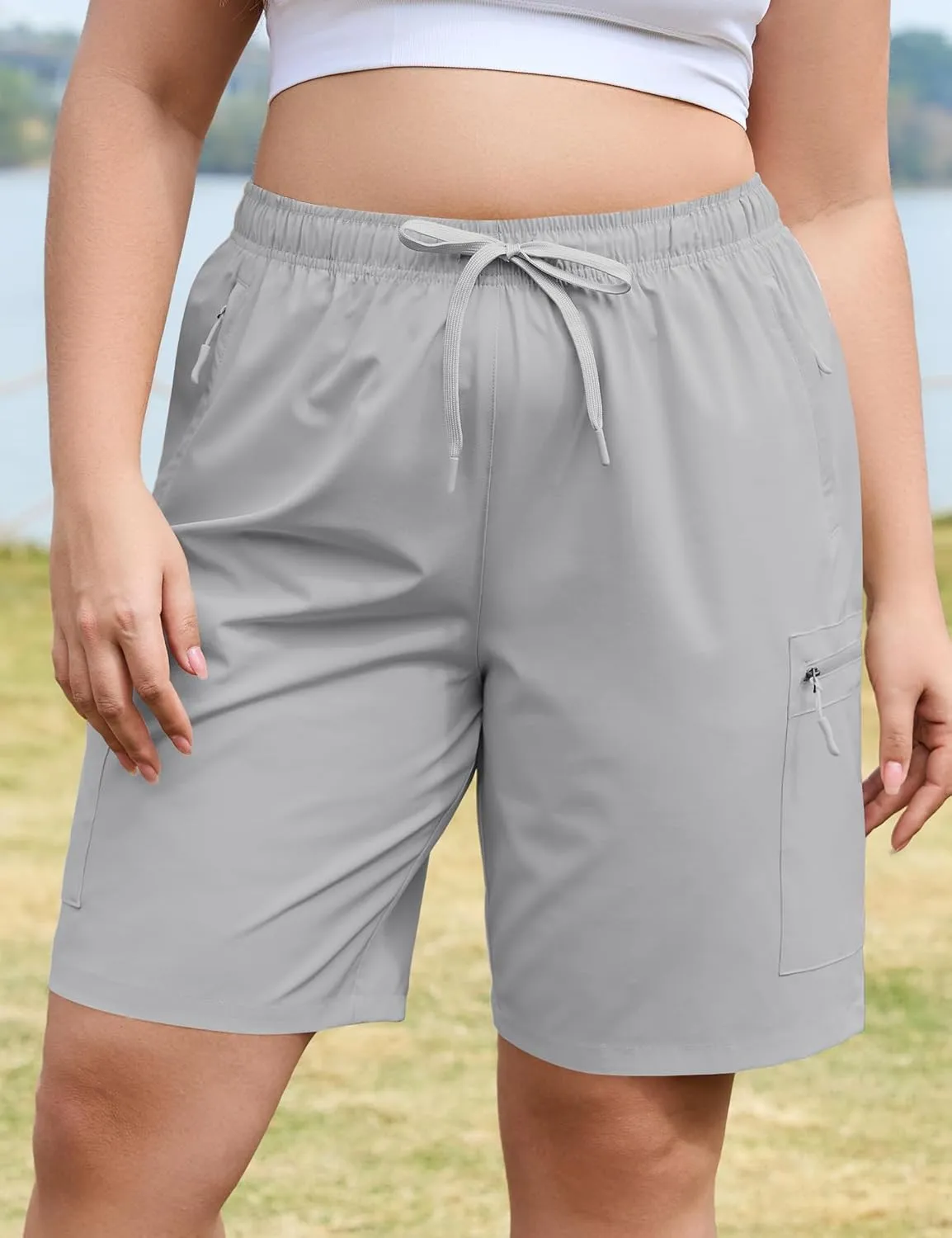 COOTRY Women's Plus Size 9'' Hiking Cargo Shorts Quick Dry Athletic Summer Shorts for Travel Golf with Zipper Pockets