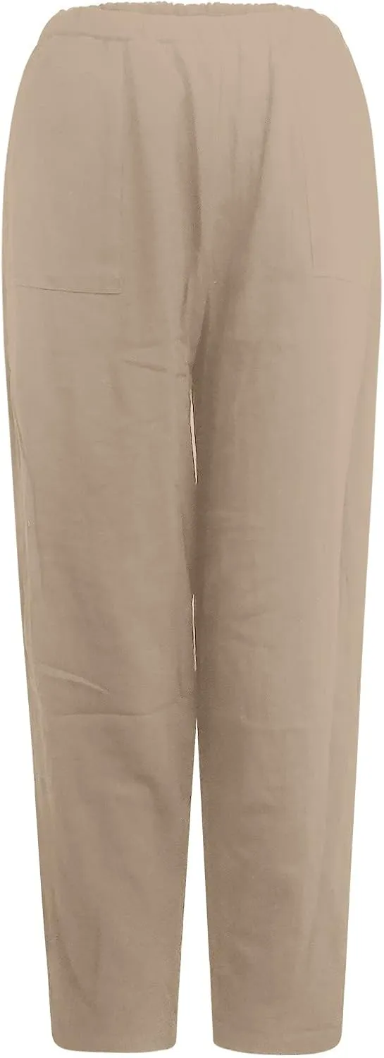 Cotton and Linen Baggy Pants for Women Dressy Casual Summer Casual Loose Comfy Solid Long Pant Trousers with Pockets