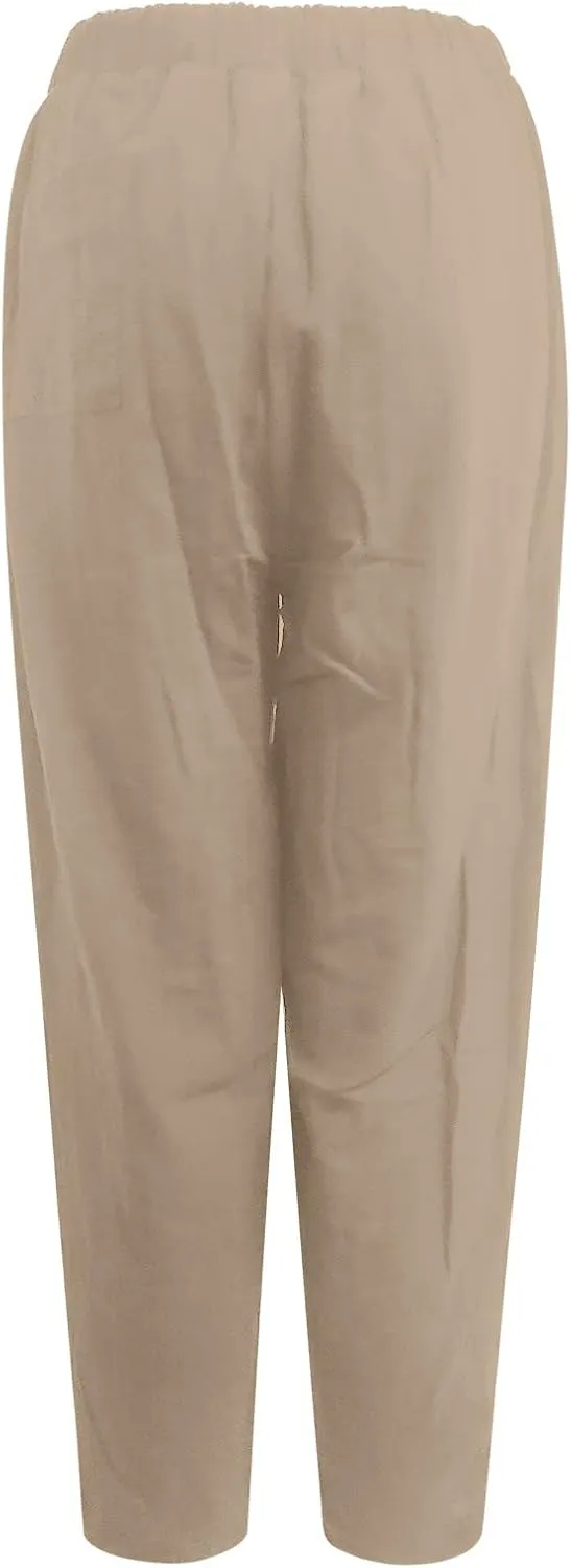 Cotton and Linen Baggy Pants for Women Dressy Casual Summer Casual Loose Comfy Solid Long Pant Trousers with Pockets
