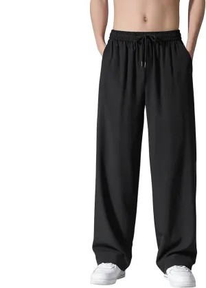 Cotton Linen Pants for Men Casual Loose Fit Pants Outdoor Hiking Trousers Drawstring Elastic Waist Straight Leg Pant
