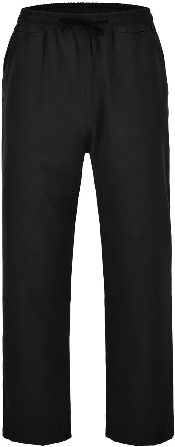 Cotton Linen Pants for Men Casual Loose Fit Pants Outdoor Hiking Trousers Drawstring Elastic Waist Straight Leg Pant