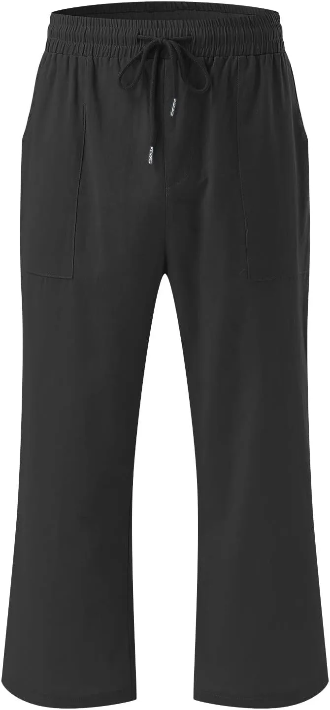 Cotton Linen Pants for Women Trendy 2024 High Waist Drawstring Cropped Pant Trousers Casual Summer Wide Leg Capris