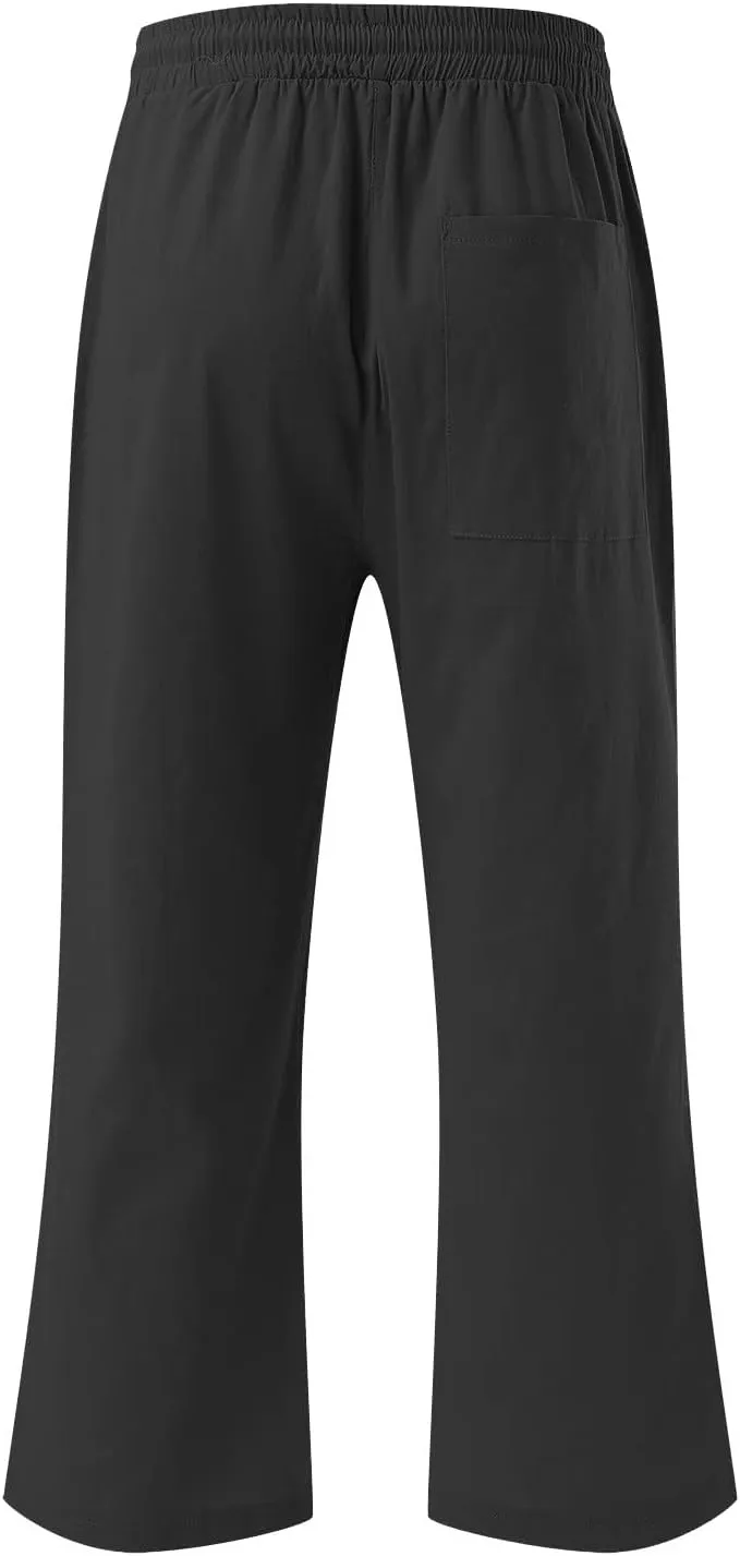 Cotton Linen Pants for Women Trendy 2024 High Waist Drawstring Cropped Pant Trousers Casual Summer Wide Leg Capris