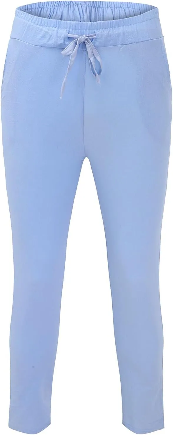 Cotton Linen Pants Men Casual Drawstring Summer Beach Pants Lightweight Breathable Flat Front Trouser with Pockets