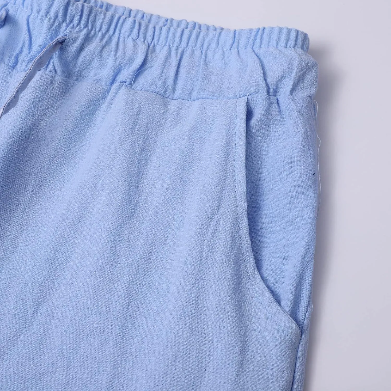 Cotton Linen Pants Men Casual Drawstring Summer Beach Pants Lightweight Breathable Flat Front Trouser with Pockets