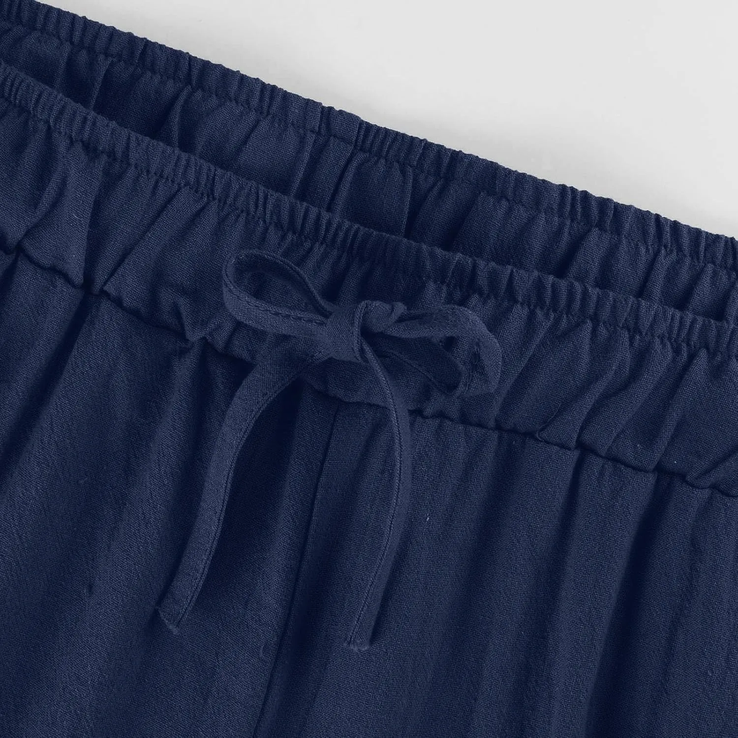 Cotton Linen Pants Women Summer Drawstring High Waisted Palazzo Casual Pants Straight Leg Beach Lightweight Lounge