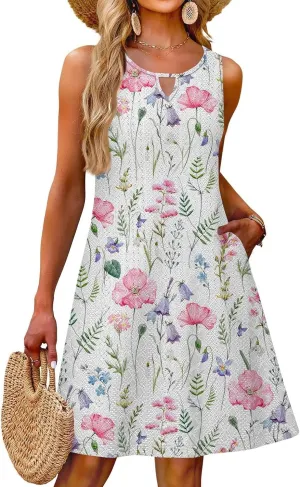 Coverup Summer Dresses for Women 2025 Eyelet Casual Loose Sleeveless Sundresses Tank Dresses with Pockets