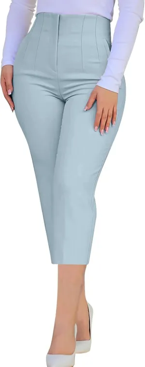 Cropped Pants for Women High Waist Pleated Pants Business Work Pants Straight Leg Slim Fit Office Trousers